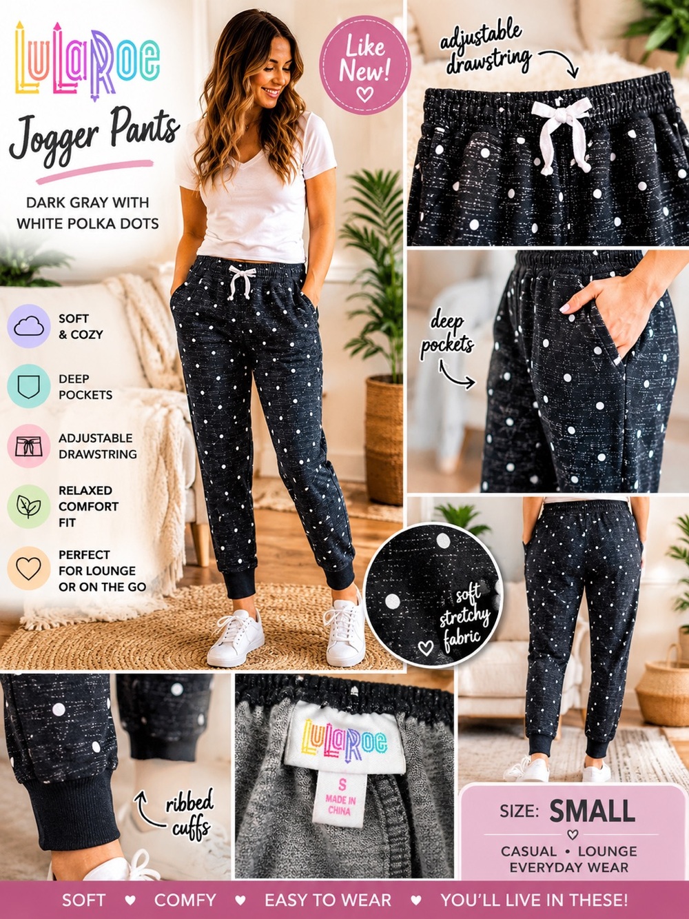 Like-New | LuLaRoe | Dark Gray Jogger/Casual/Lounge Pants | Women’s Small